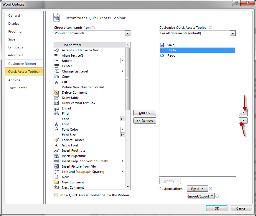 Customizing The Quick Access Toolbar In Word