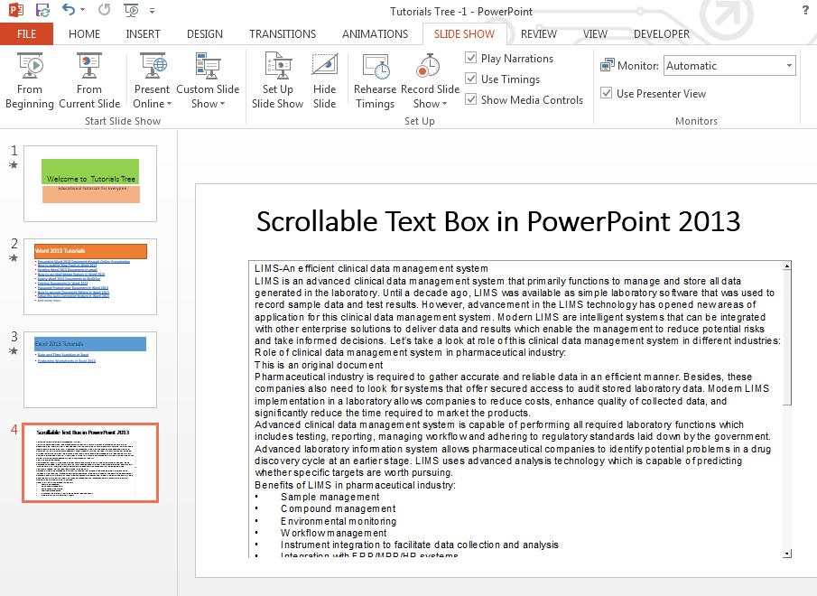 How To Insert A Scrolling Text Box In Powerpoint